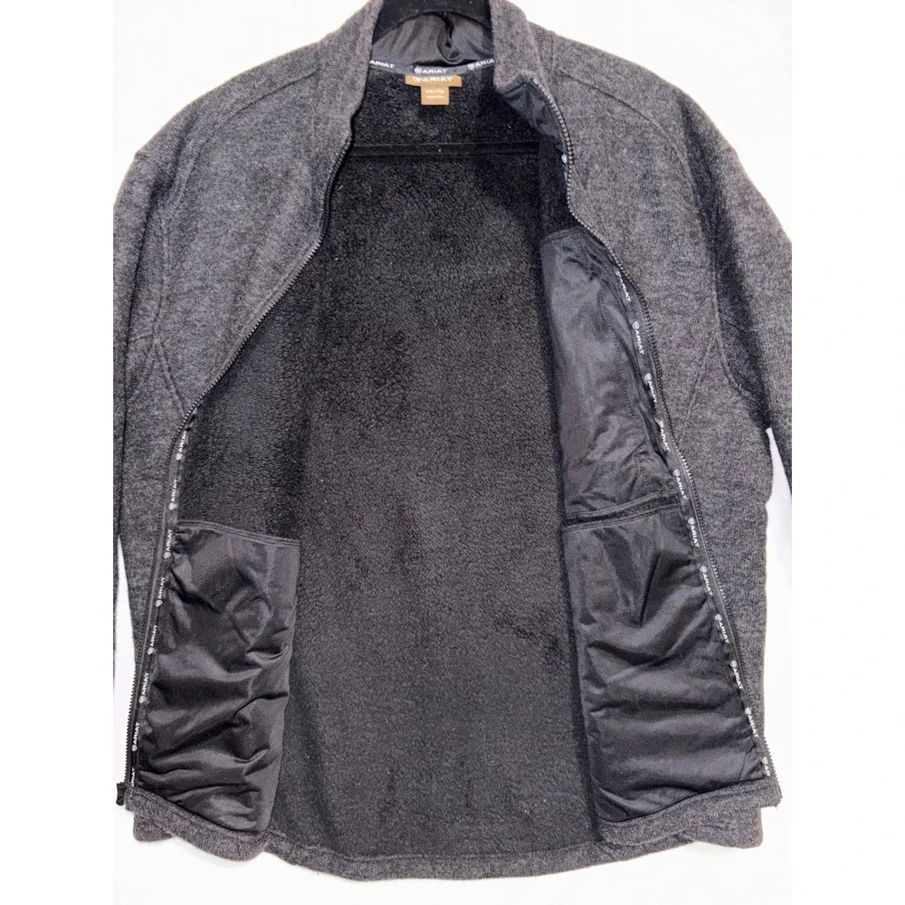Ariat Mens XXL Bowdrie Charcoal Gray Sherpa Lined Full Zip Fleece Jacket